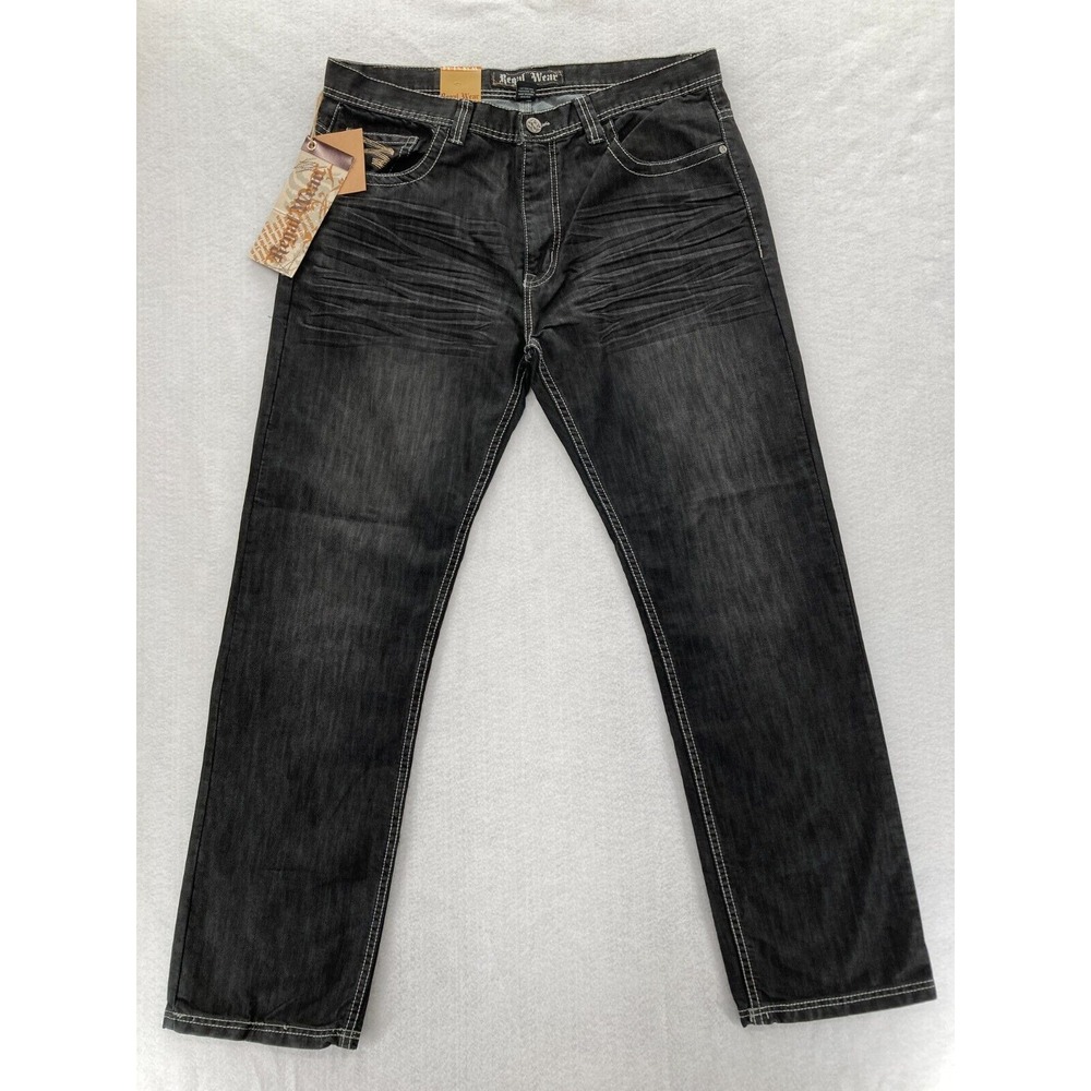 Vintage Regal Wear Jeans Mens 38x34 Straight Leg Black Denim Embroidered Y2K NWT